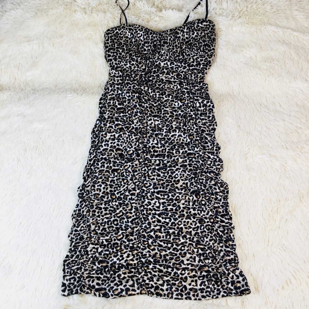 Mobwife Leopard Print Body Con Fitted Spaghetti Strap Dress Clubwear‎ Sz Small